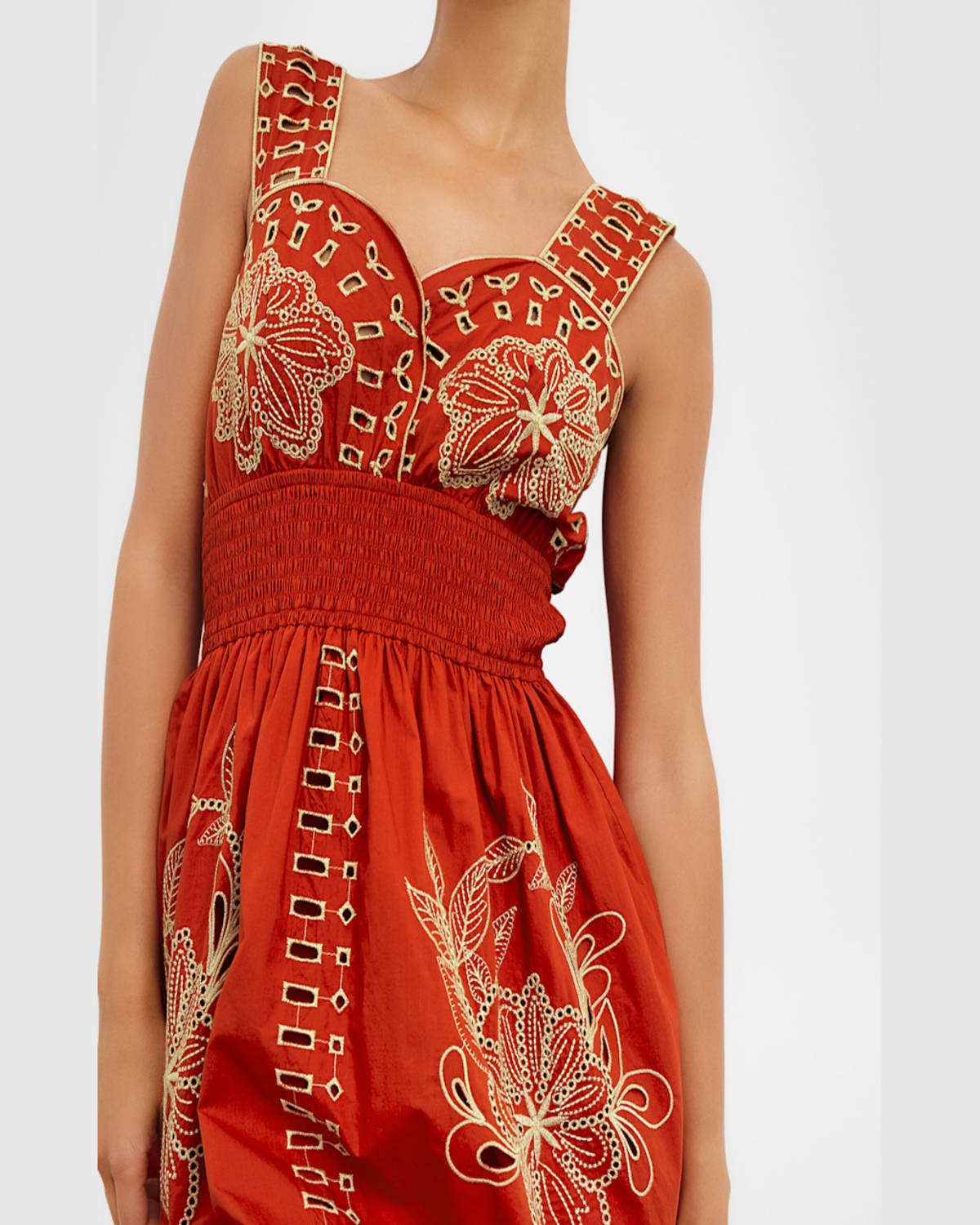 Rails Fawn Eyelet Embroidered Smocked Waist Sundress In Terracotta