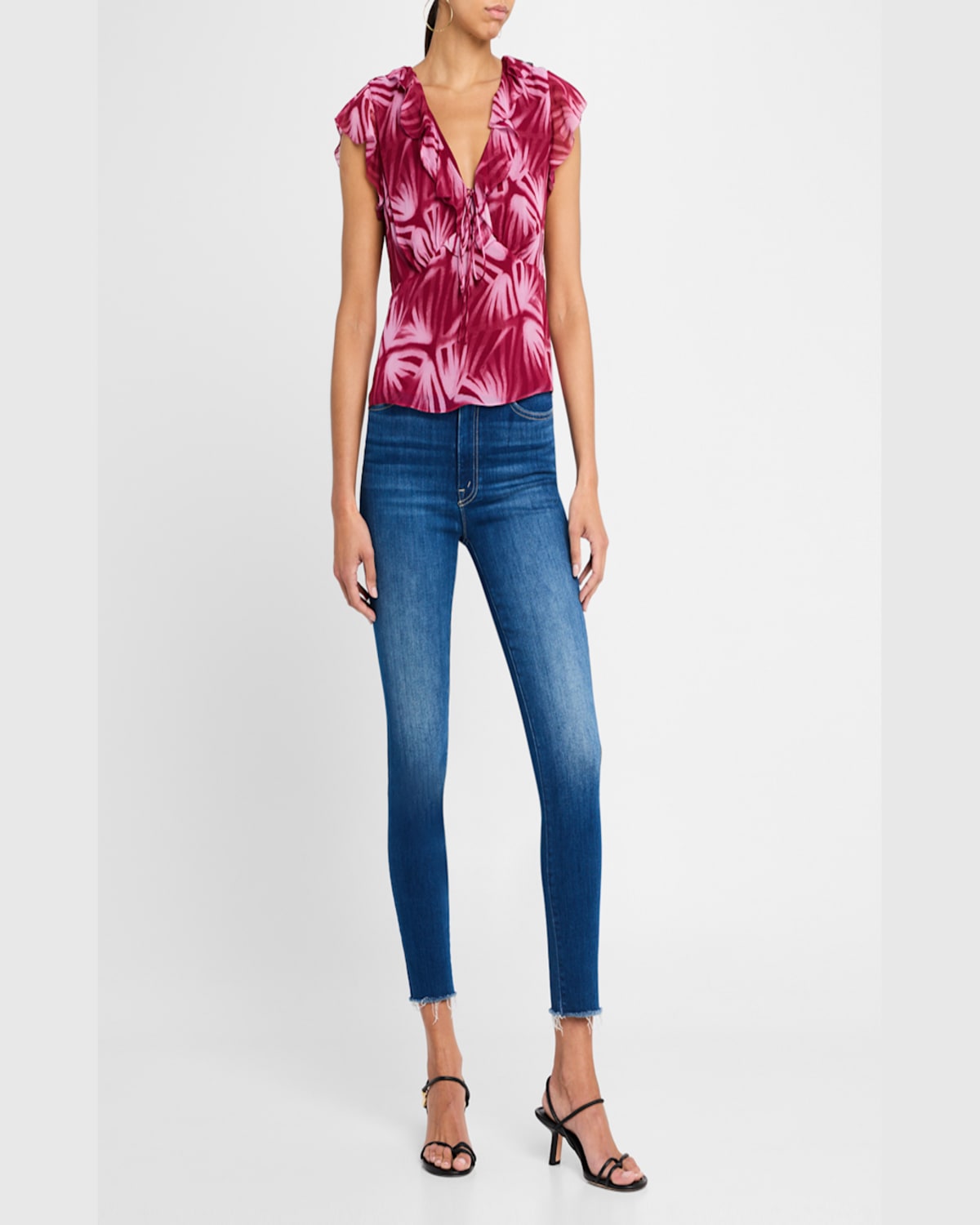 Rails Carmine Frond Print Flutter Sleeve Top In Bahia