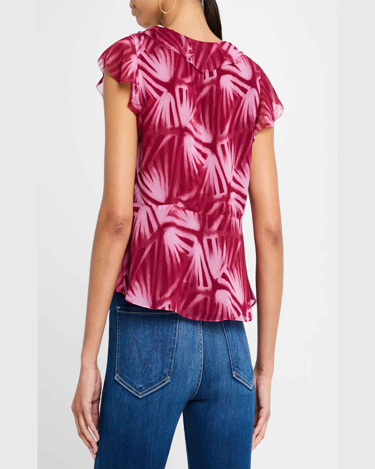 Rails Carmine Frond Print Flutter Sleeve Top In Bahia