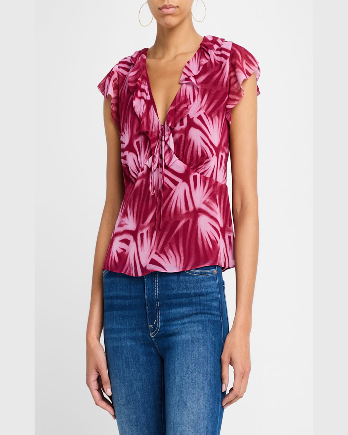 Rails Carmine Frond Print Flutter Sleeve Top In Bahia