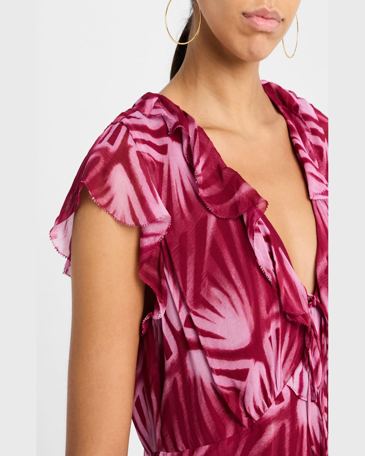 Rails Carmine Frond Print Flutter Sleeve Top In Bahia
