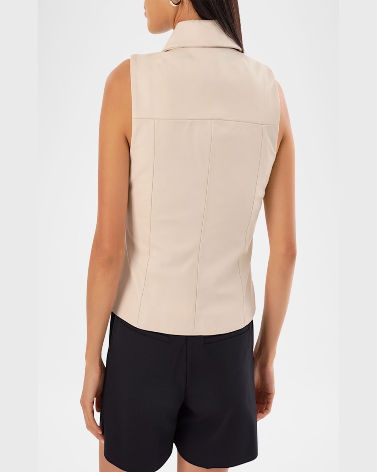 Lamarque Charlie Fitted Leather Vest In Bone