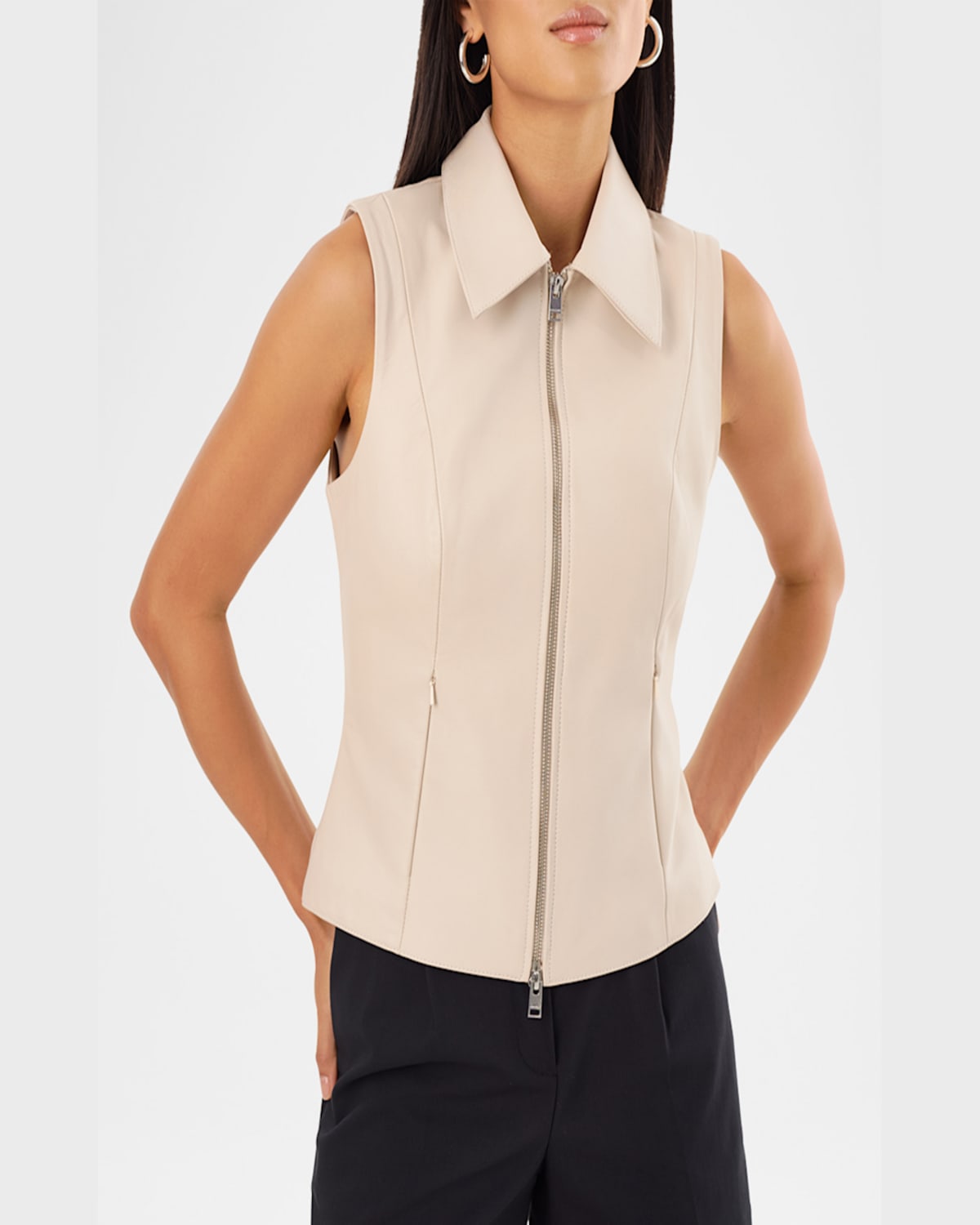 Lamarque Charlie Fitted Leather Vest In Bone