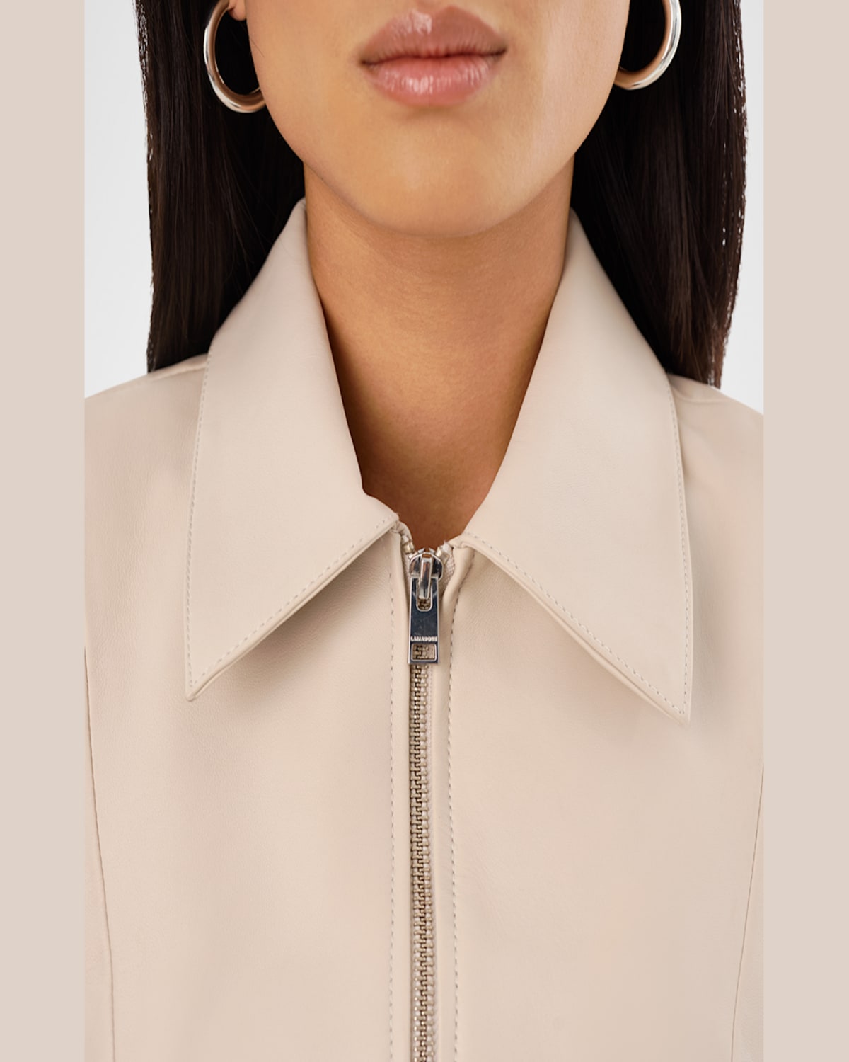 Lamarque Charlie Fitted Leather Vest In Bone
