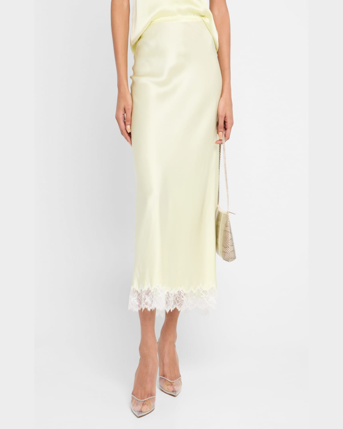 Shop Sablyn Miranda Scalloped Lace Bias-cut Skirt In Pale Citron