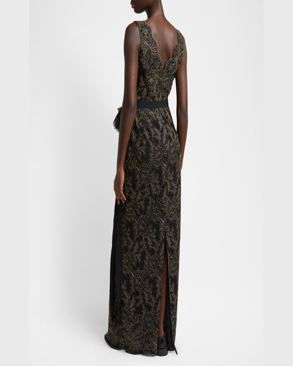 Shop Erdem Sleeveless Pencil Embroidered Gown In Black  Gold