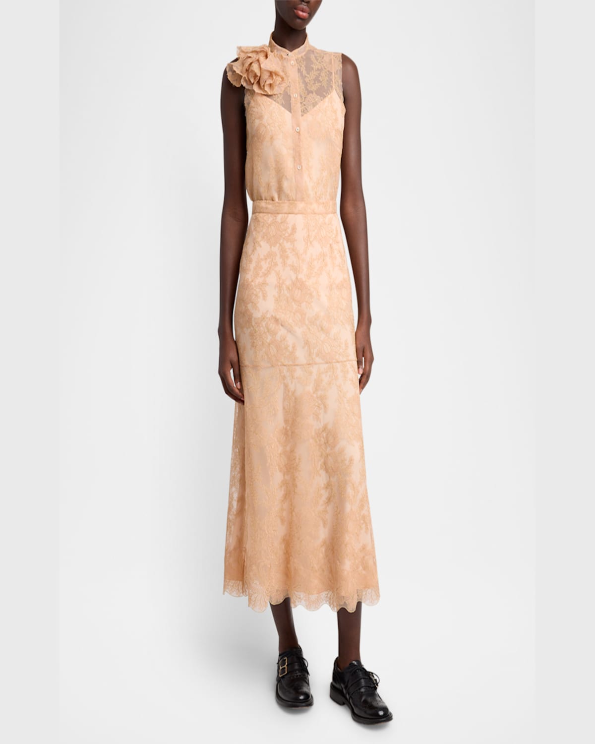 ERDEM FLORAL EMBROIDERED TULLE MIDI SKIRT 