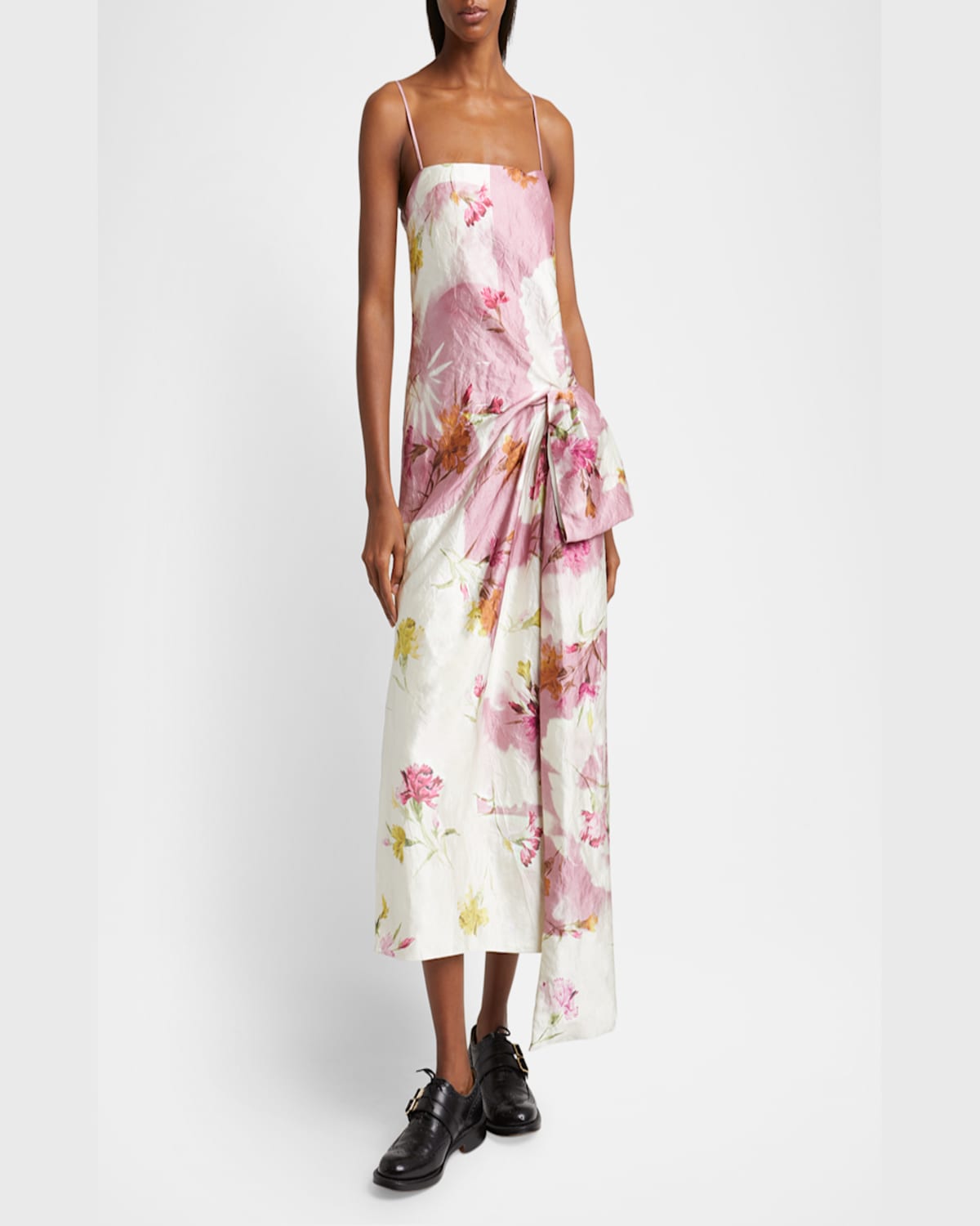 ERDEM FLORAL BOW DRAPED COCKTAIL DRESS 