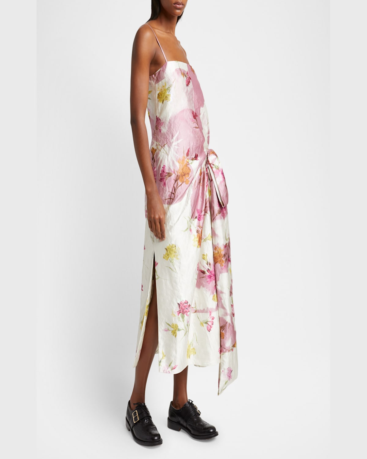 ERDEM FLORAL BOW DRAPED COCKTAIL DRESS 