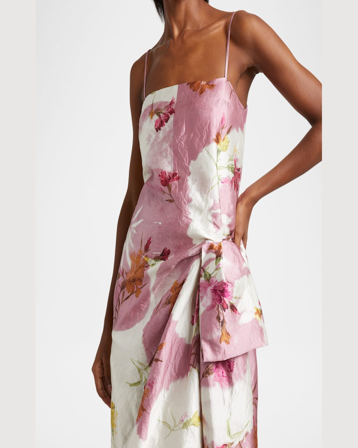 Shop Erdem Floral Bow Draped Cocktail Dress In Dancing Carnation Ci