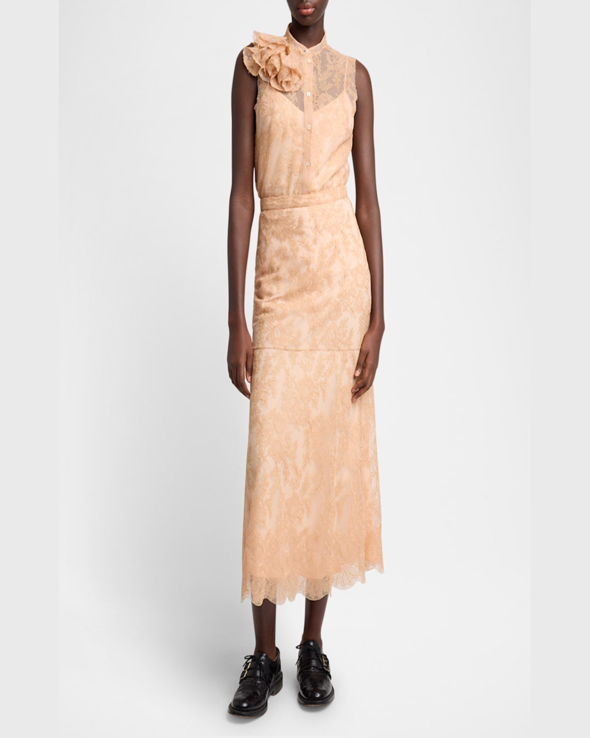 ERDEM CARNATION-APPLIQUE EMBROIDERED TULLE TOP 