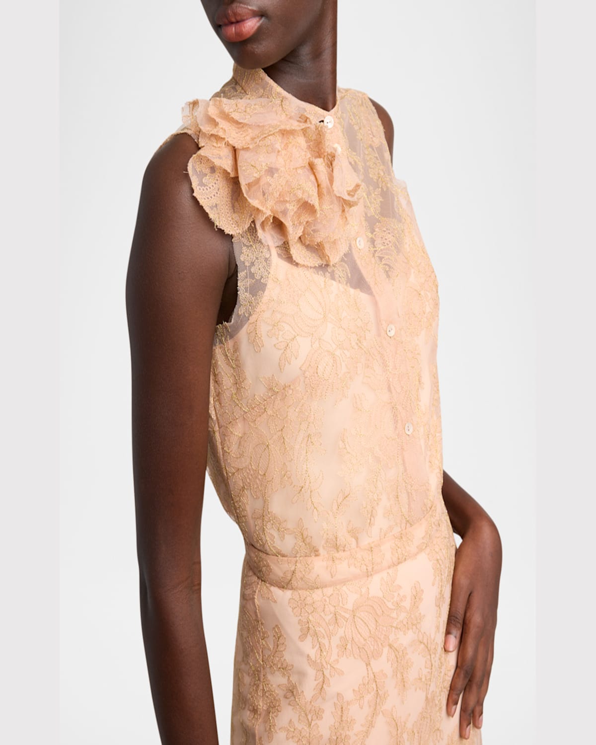 ERDEM CARNATION-APPLIQUE EMBROIDERED TULLE TOP 