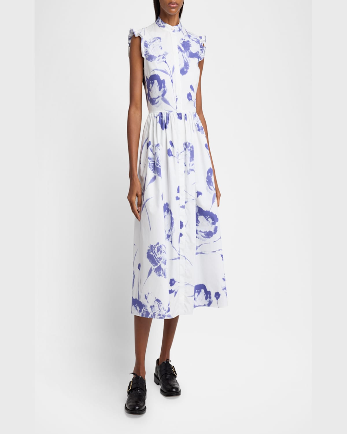 ERDEM FLORAL SLEEVELESS FLARED MIDI DRESS 