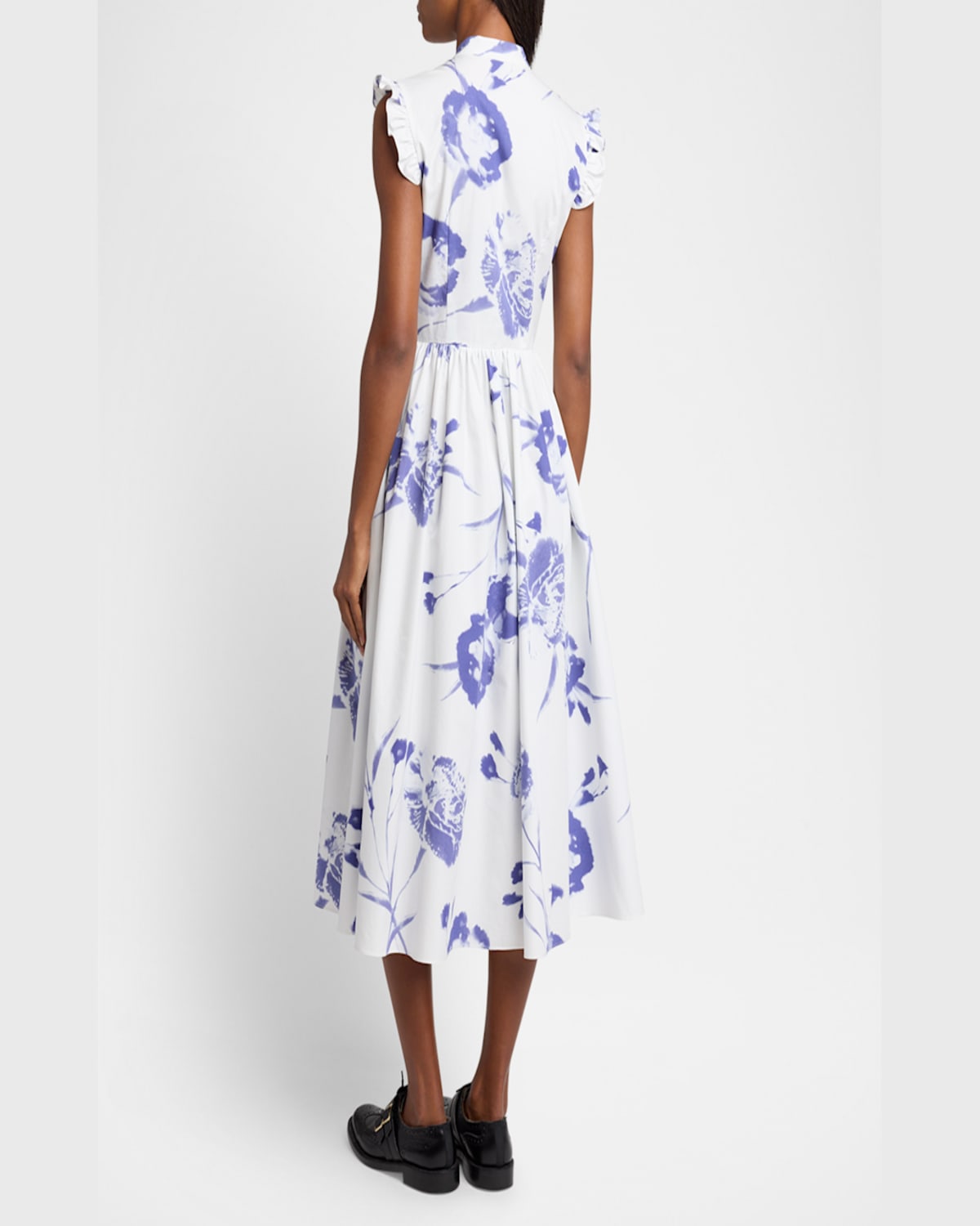 Shop Erdem Floral Sleeveless Flared Midi Dress In Carnation Cyanotype