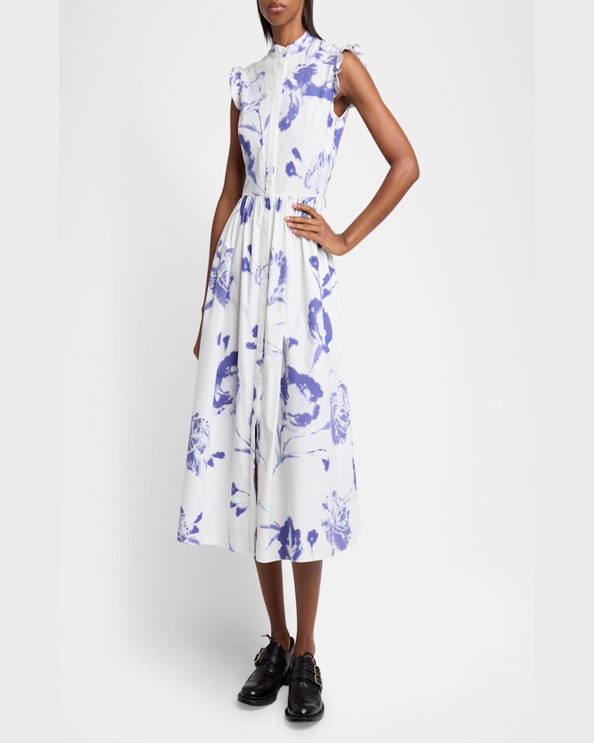 ERDEM FLORAL SLEEVELESS FLARED MIDI DRESS 