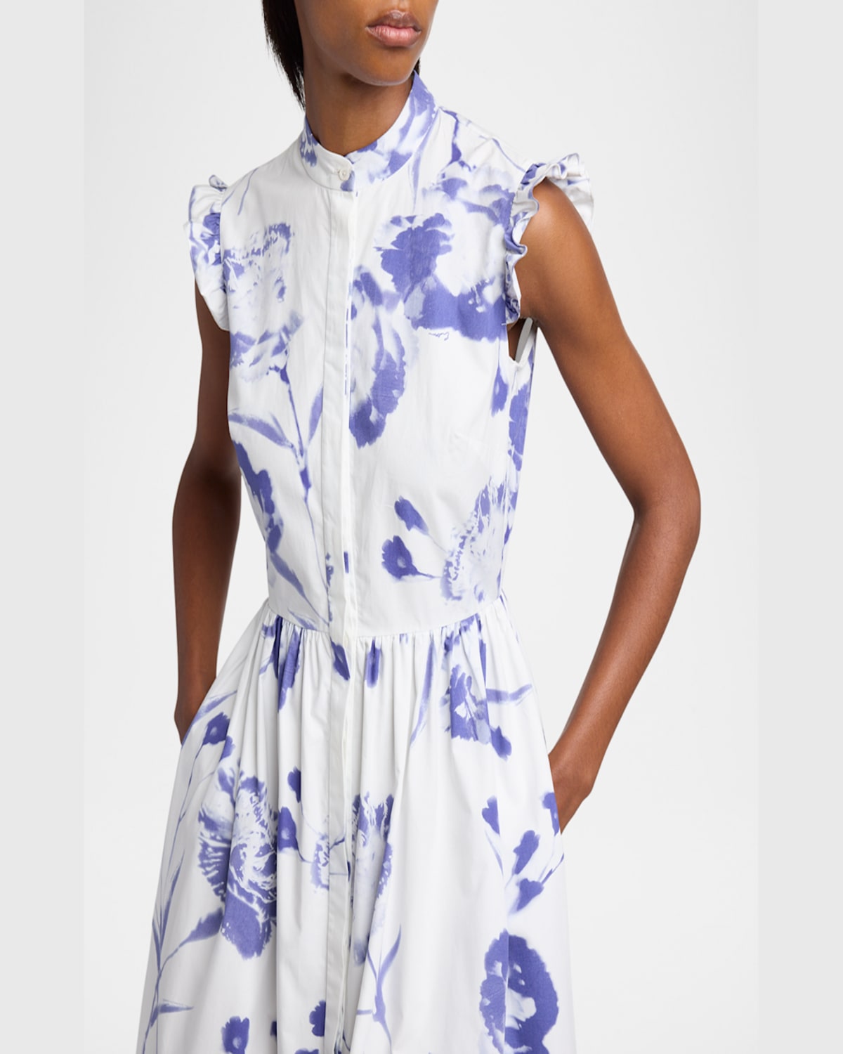 ERDEM FLORAL SLEEVELESS FLARED MIDI DRESS 