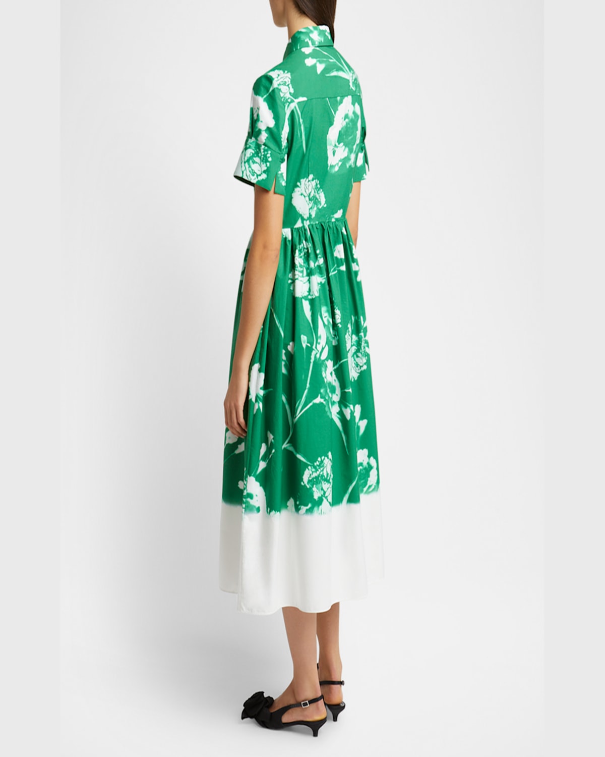 Shop Erdem Carnation-print Cotton Poplin Short-sleeve Midi Shirtdress In Carnation Cyanotype