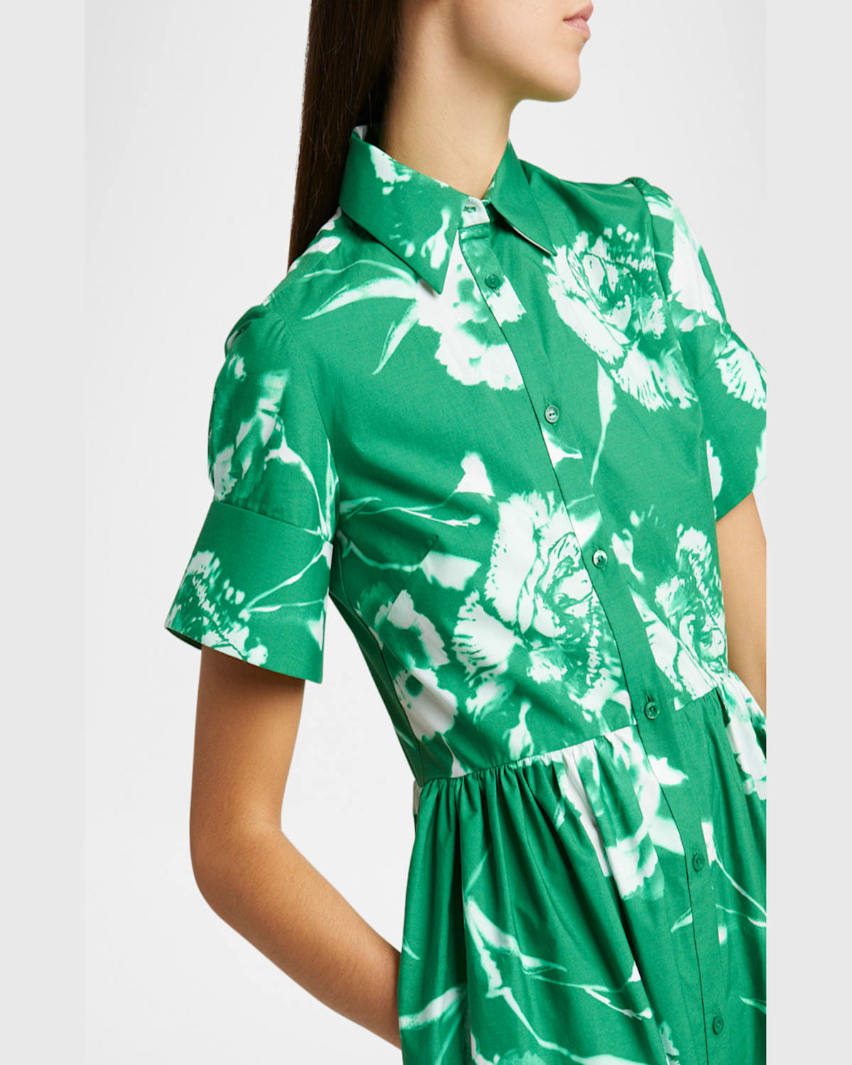 Shop Erdem Carnation-print Cotton Poplin Short-sleeve Midi Shirtdress In Carnation Cyanotype