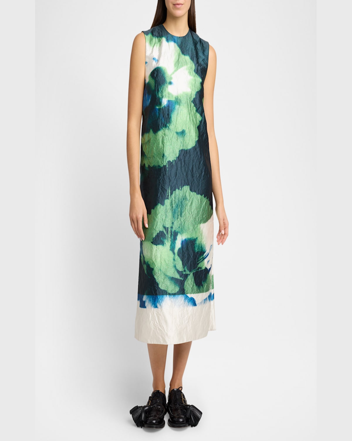 Shop Erdem Floral Crinkle Effect Pencil Midi Dress In Carnation Cyanotype