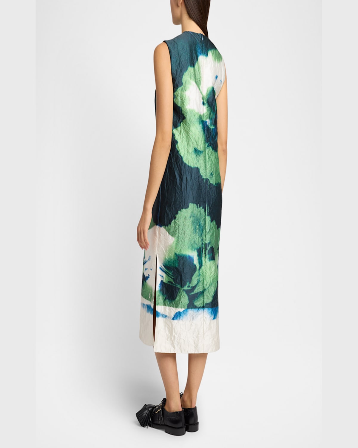 ERDEM FLORAL CRINKLE EFFECT PENCIL MIDI DRESS 