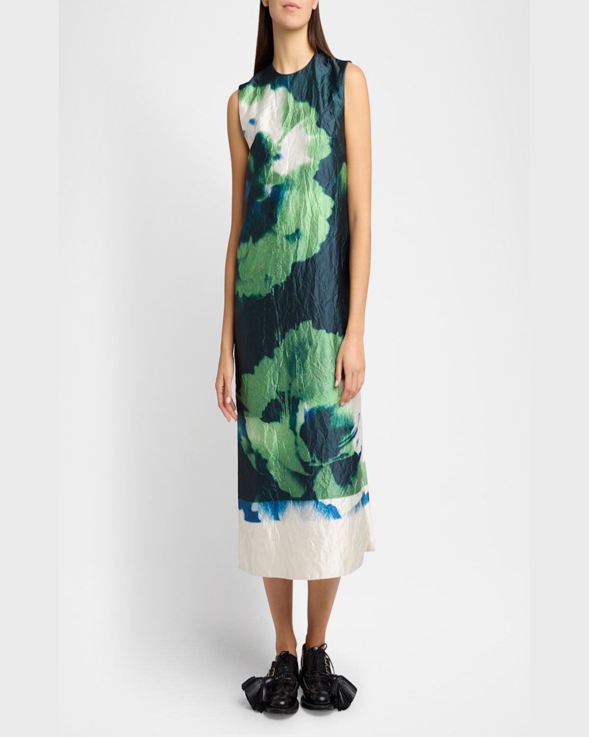 ERDEM FLORAL CRINKLE EFFECT PENCIL MIDI DRESS 