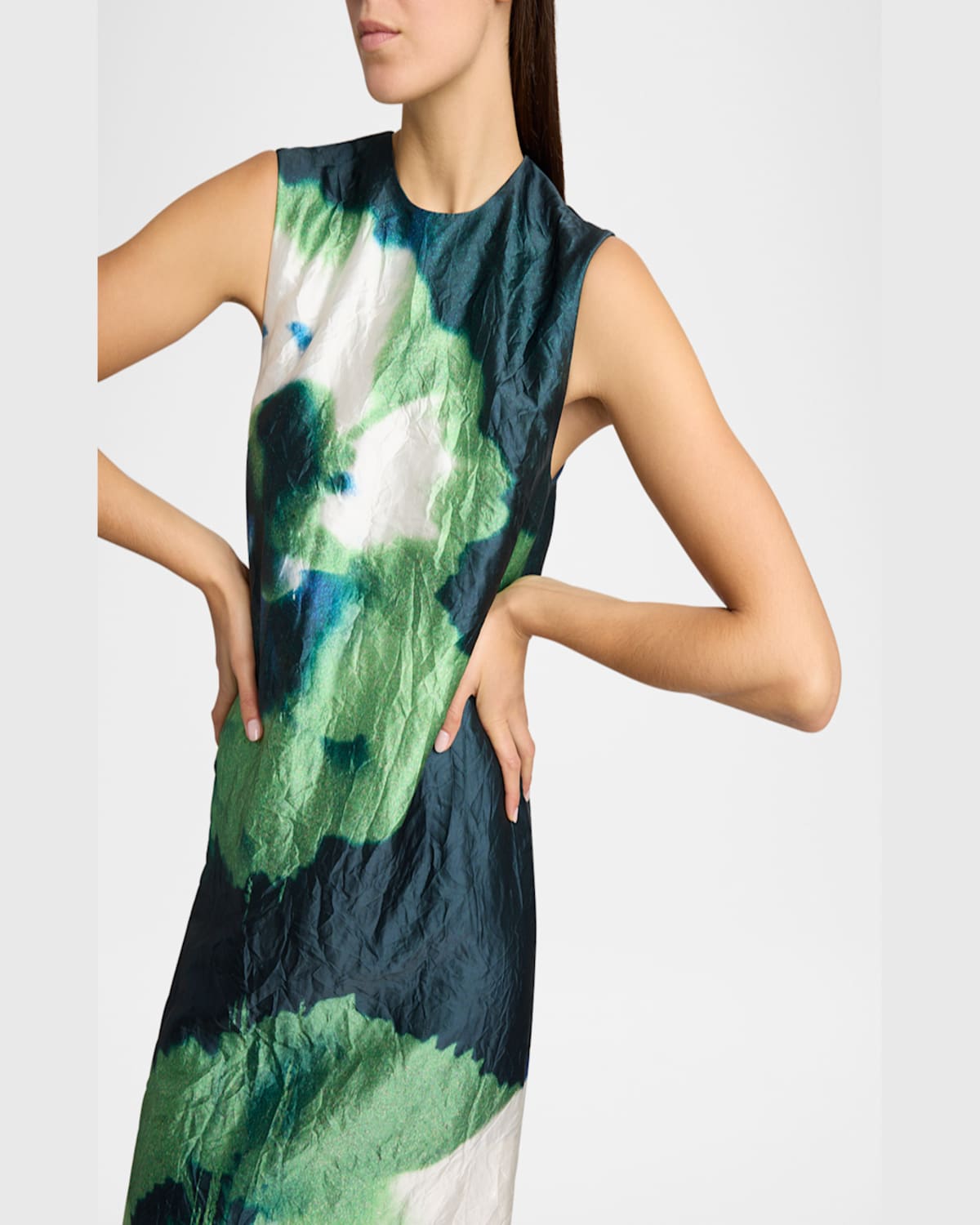 ERDEM FLORAL CRINKLE EFFECT PENCIL MIDI DRESS 
