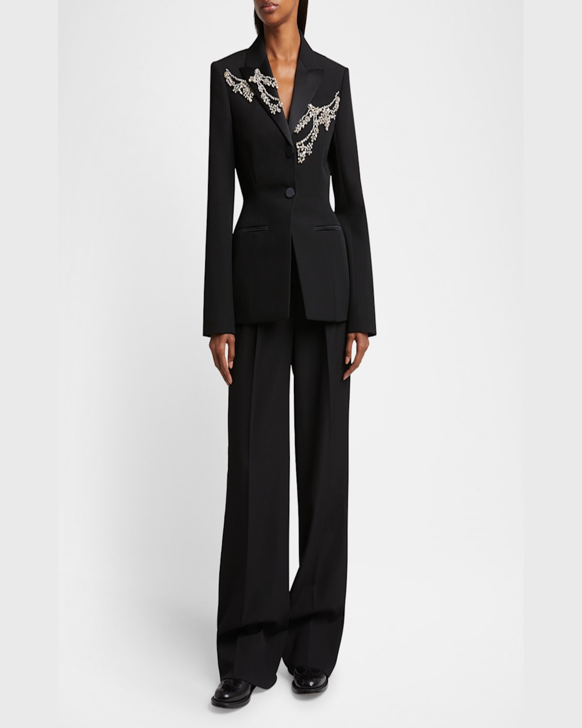 Shop Erdem Crystal Fitted Single-breast Wool Blazer In Black