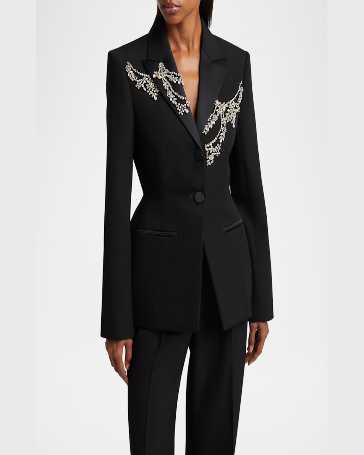 Shop Erdem Crystal Fitted Single-breast Wool Blazer In Black