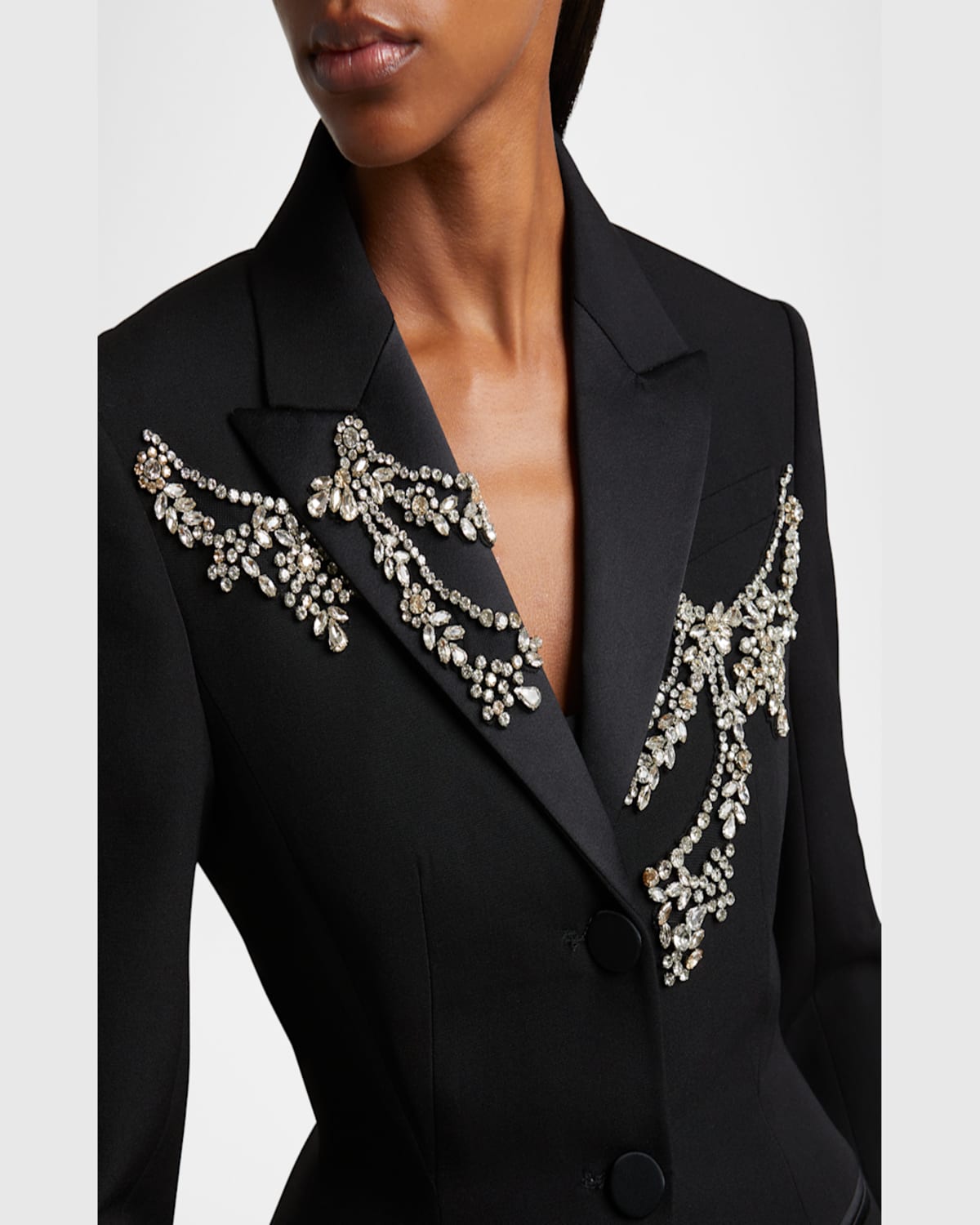 Shop Erdem Crystal Fitted Single-breast Wool Blazer In Black