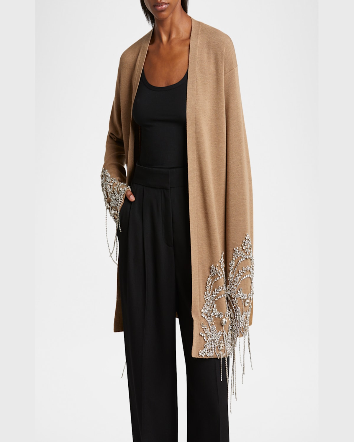 ERDEM CRYSTAL EMBELLISHED FINE MERINO CARDIGAN 