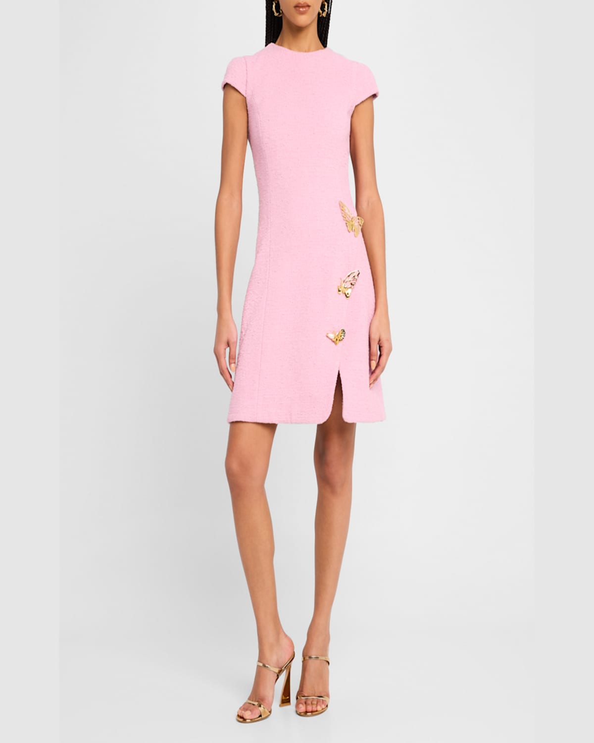 Shop Oscar De La Renta Cap-sleeve Butterfly-slit Tweed Mini Dress