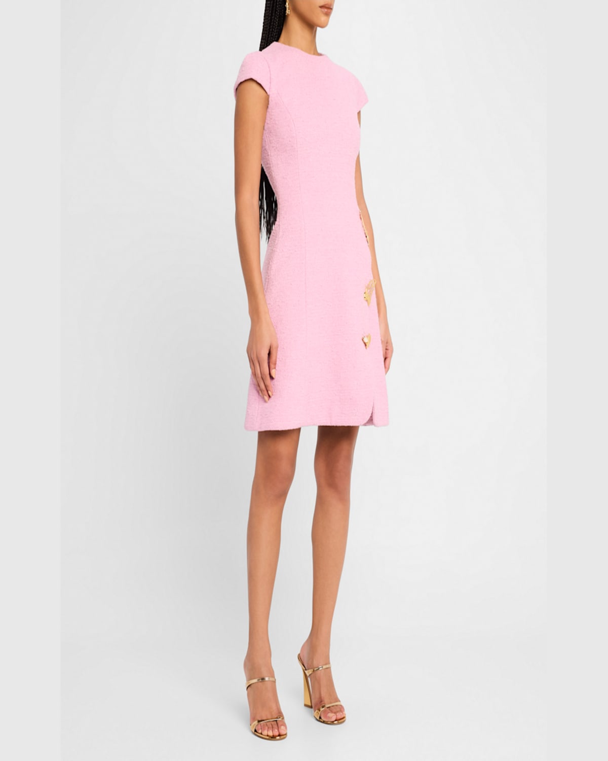 Shop Oscar De La Renta Cap-sleeve Butterfly-slit Tweed Mini Dress