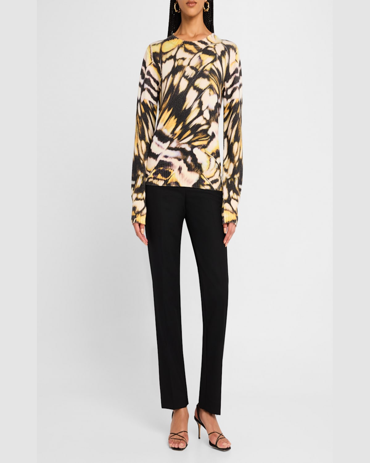 Oscar De La Renta Butterfly Print Wool Crewneck Sweater In Multi