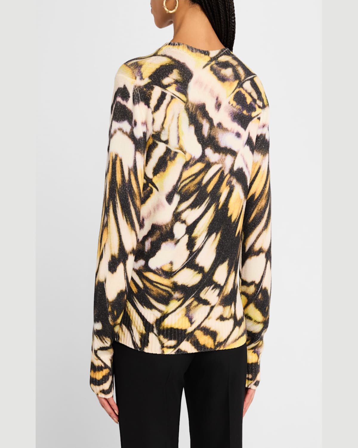 Oscar De La Renta Butterfly Print Wool Crewneck Sweater In Multi