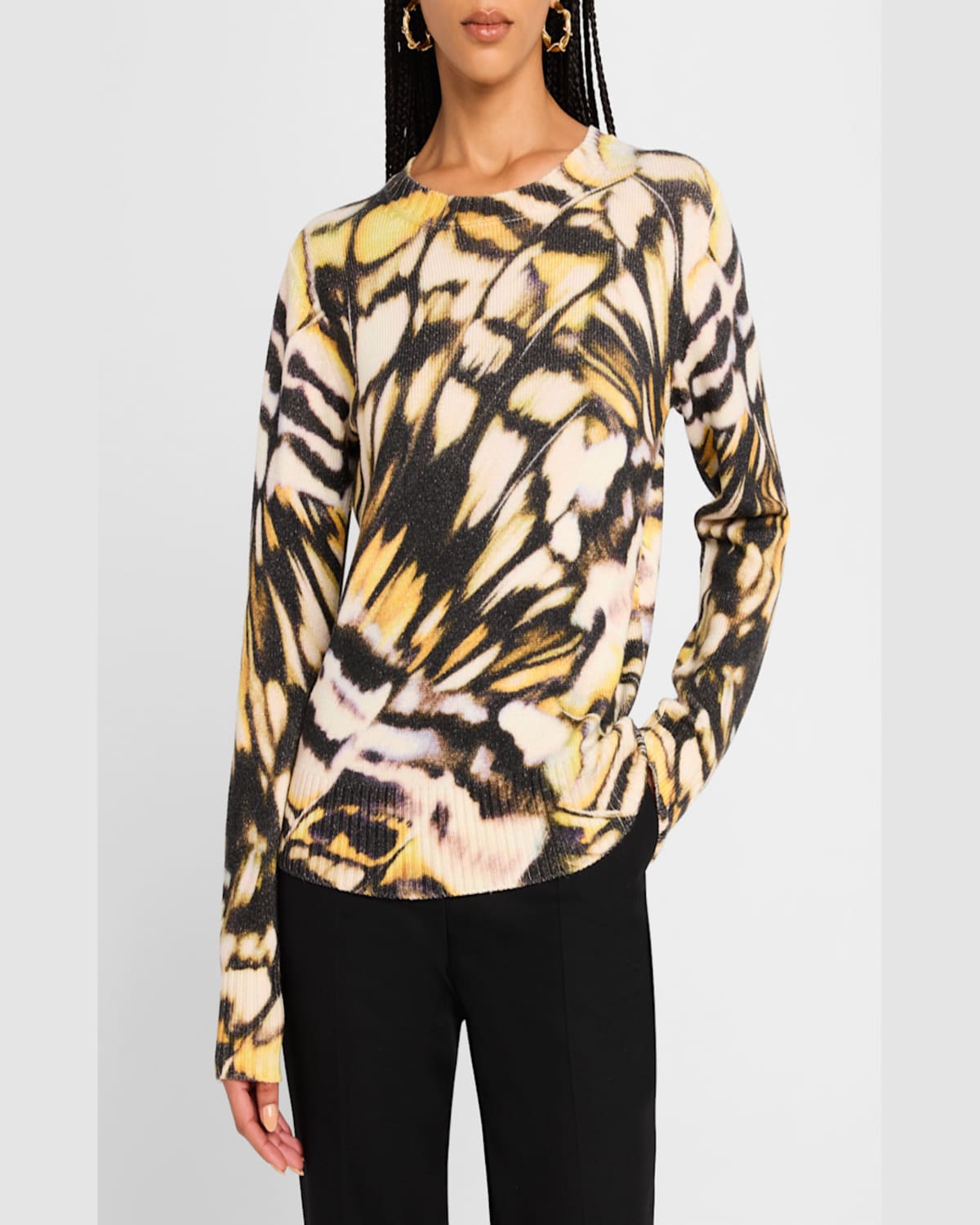 Oscar De La Renta Butterfly Print Wool Crewneck Sweater In Multi