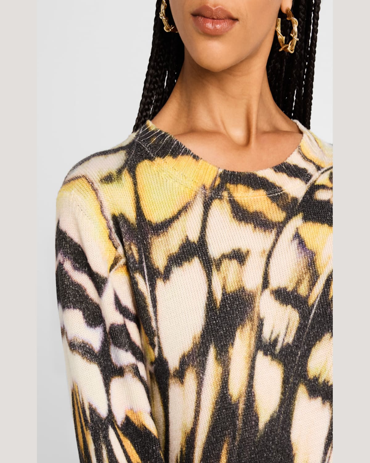 Oscar De La Renta Butterfly Print Wool Crewneck Sweater In Multi