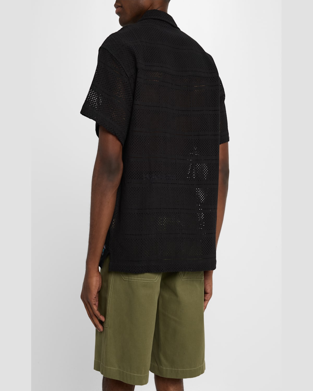 Scotch & Soda Relaxed Fit Open Knit Short Sleeve Button-up Shirt In Washed Black