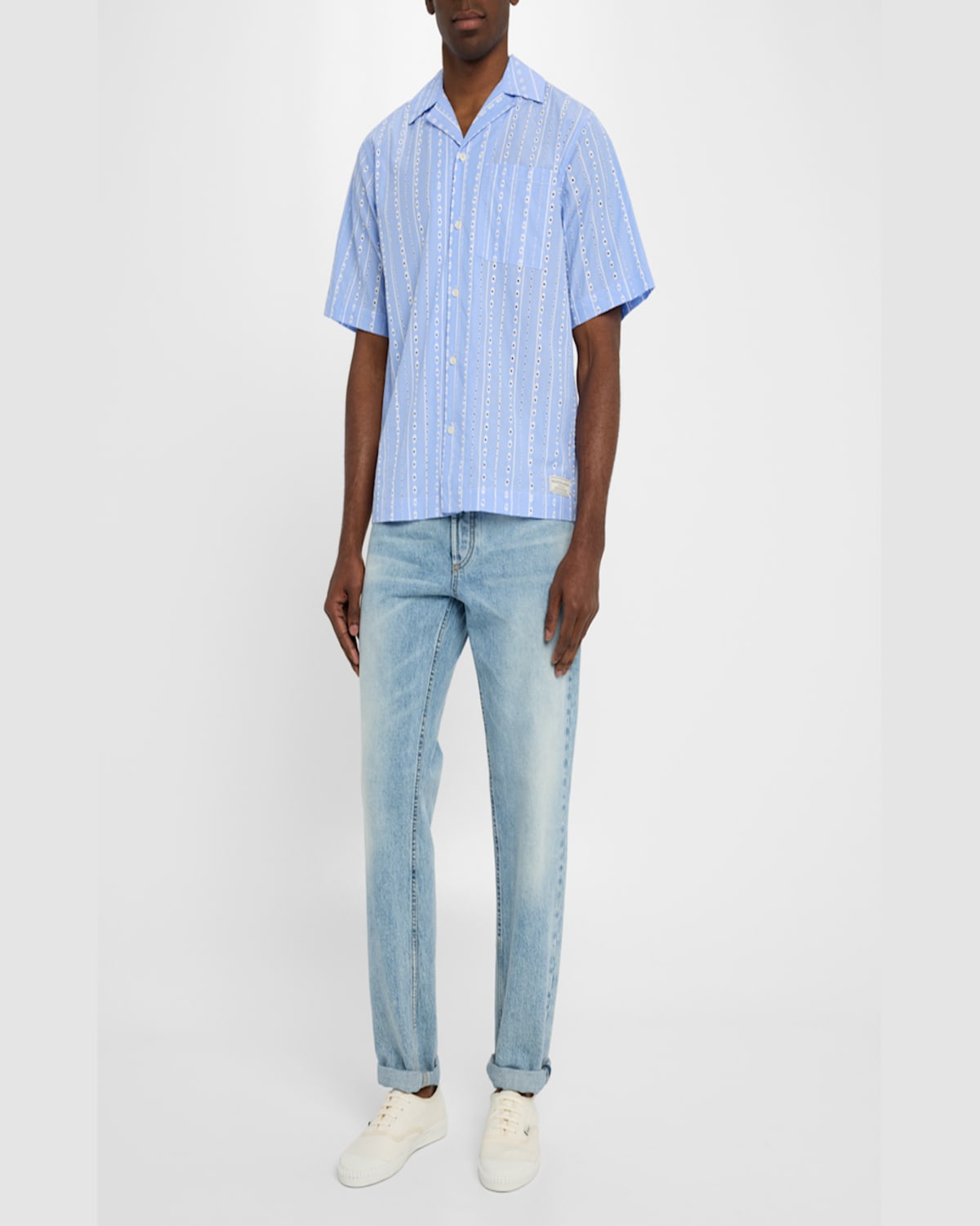 Scotch & Soda Embroidered Relaxed Fit Striped Shirt In Sky Blue