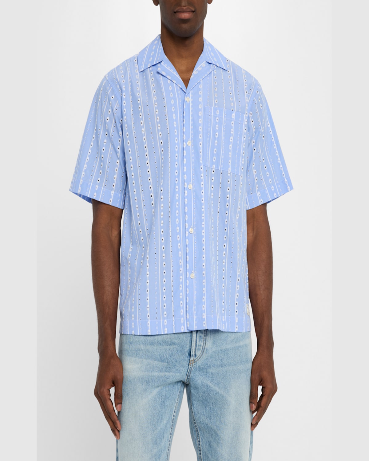 Scotch & Soda Embroidered Relaxed Fit Striped Shirt In Sky Blue