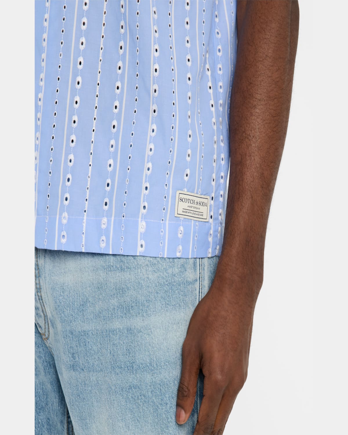 Scotch & Soda Embroidered Relaxed Fit Striped Shirt In Sky Blue