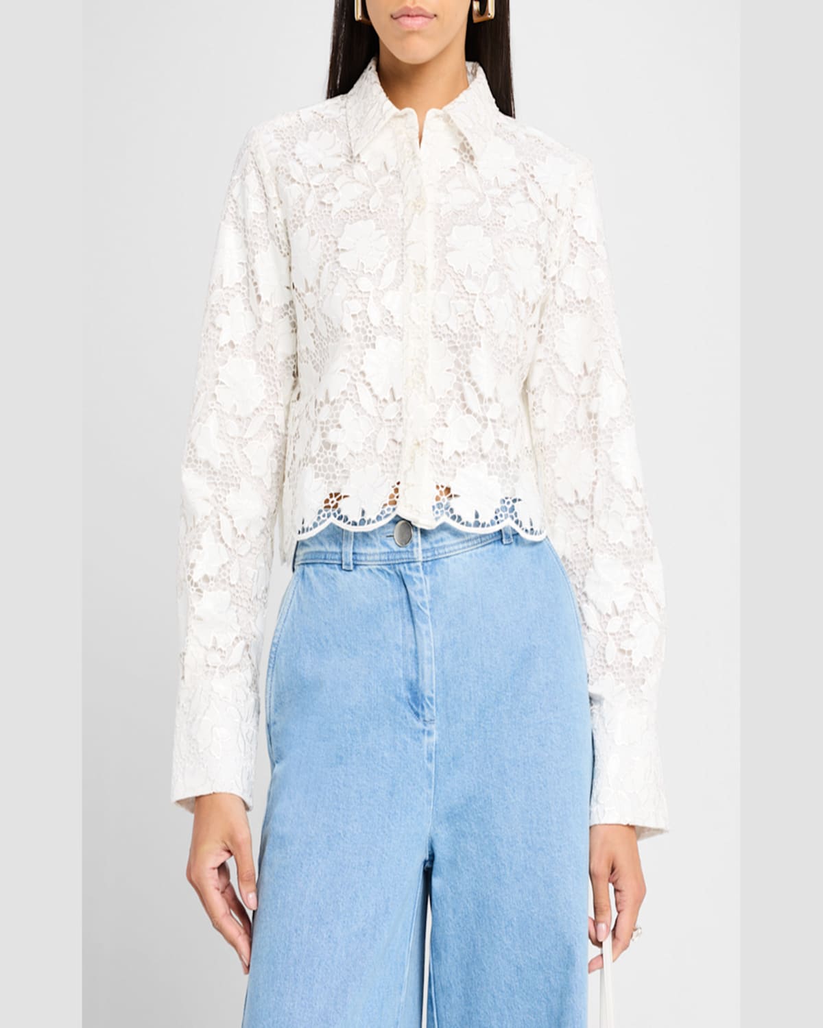 Toccin Beatrix Long Sleeve Collared Button Front Top In Optic