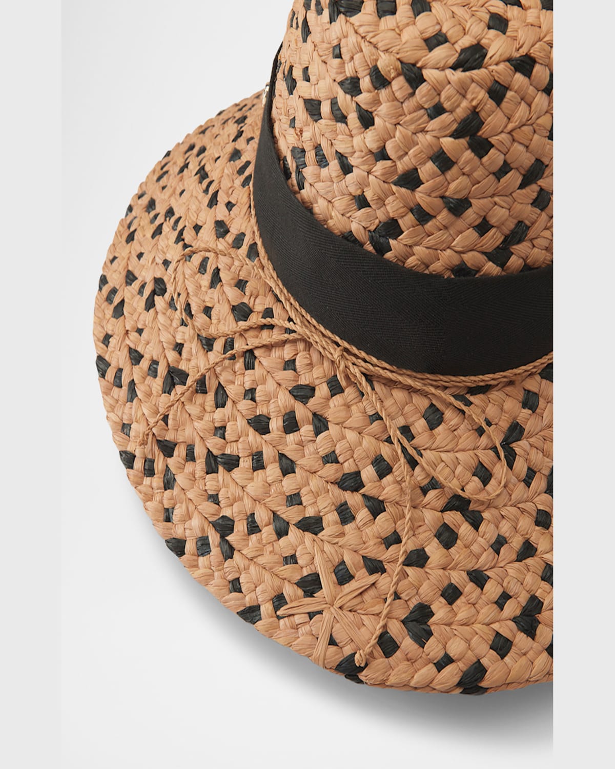 Helen Kaminski Leoni Raffia Woven Fedora In Nougat Charcoal Black