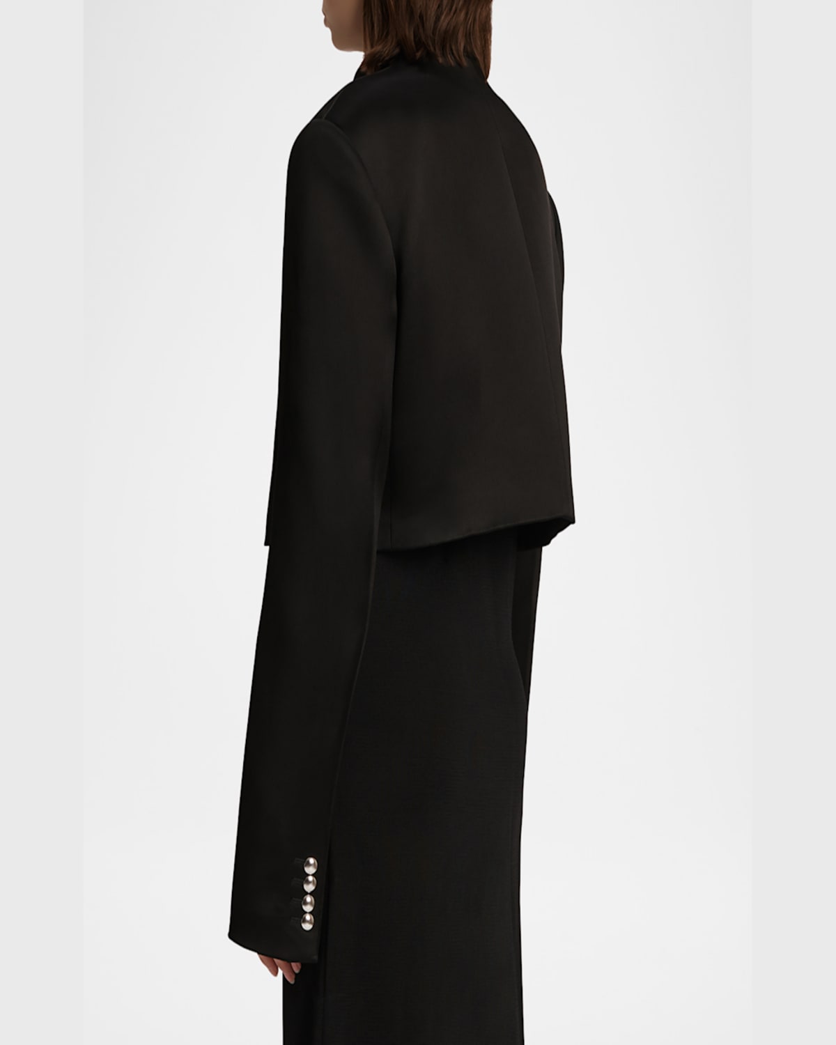 Khaite Samuelson Cropped Duchesse-satin Jacket In Black