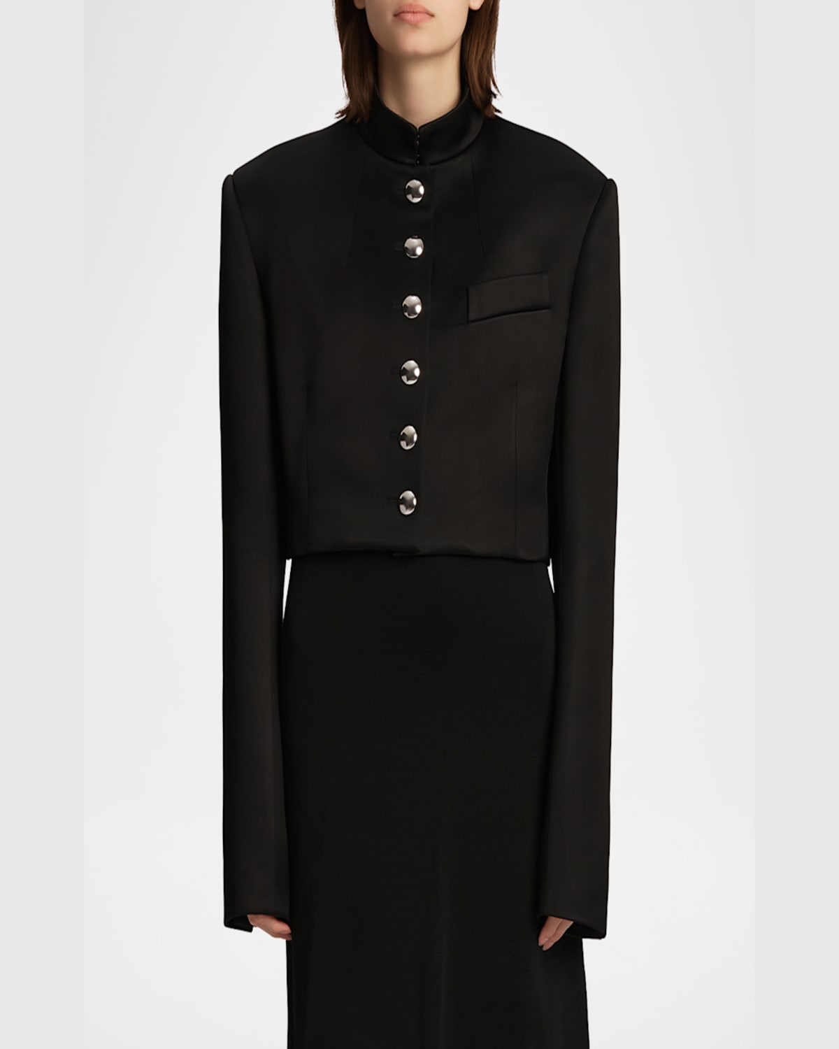 Khaite Samuelson Cropped Duchesse-satin Jacket In Black