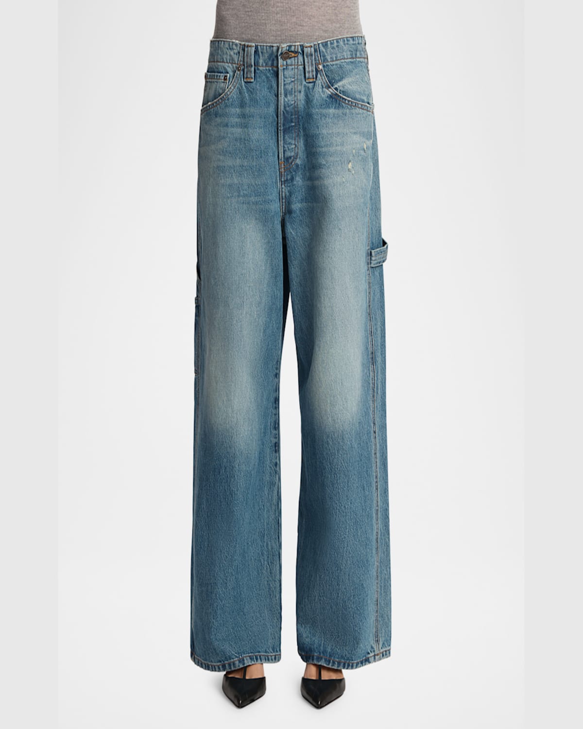 Shop Khaite Sowen Wide-leg Carpenter Jeans In Heath
