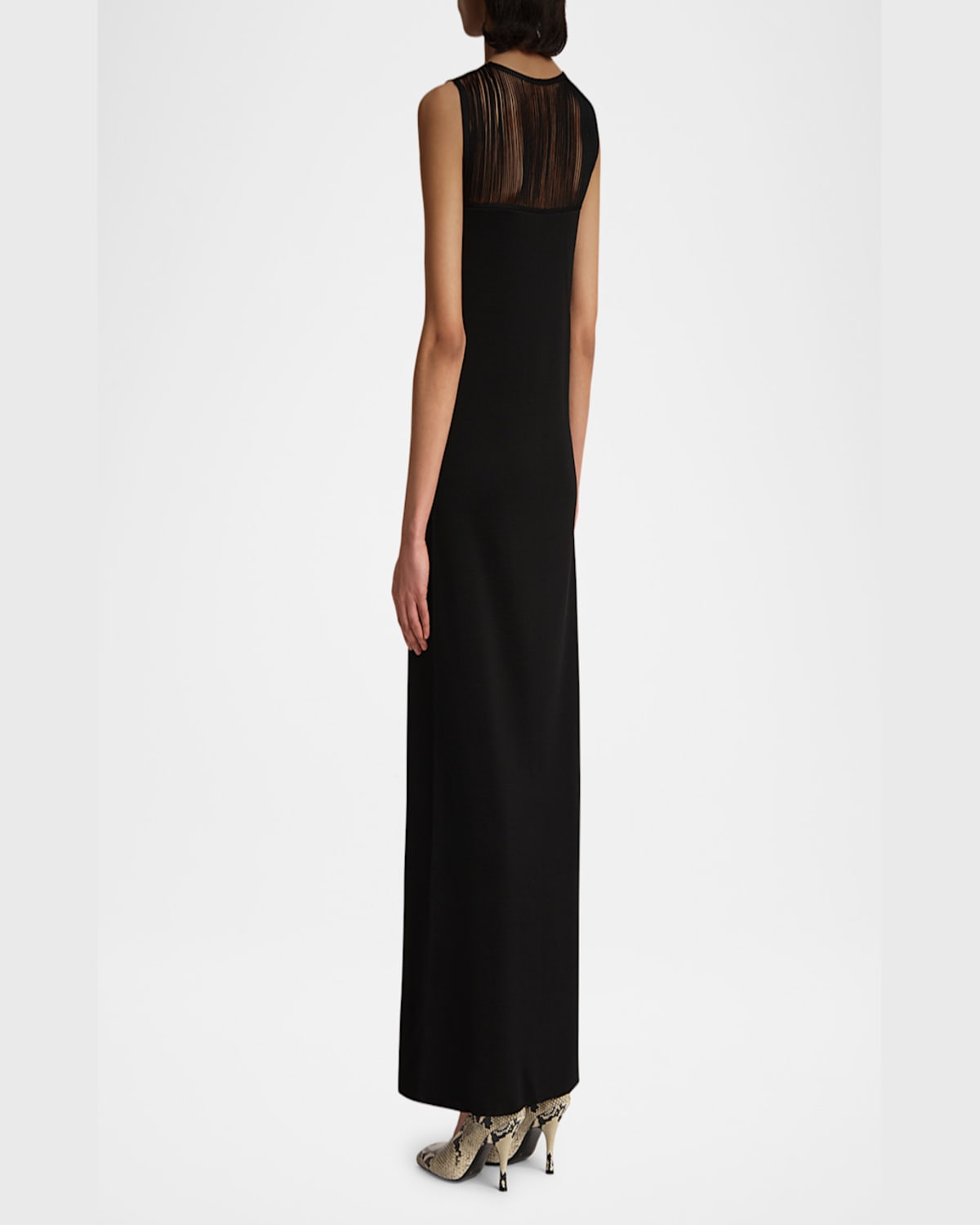 Khaite Ruslan Fringe Yoke Sleeveless Column Gown In Black