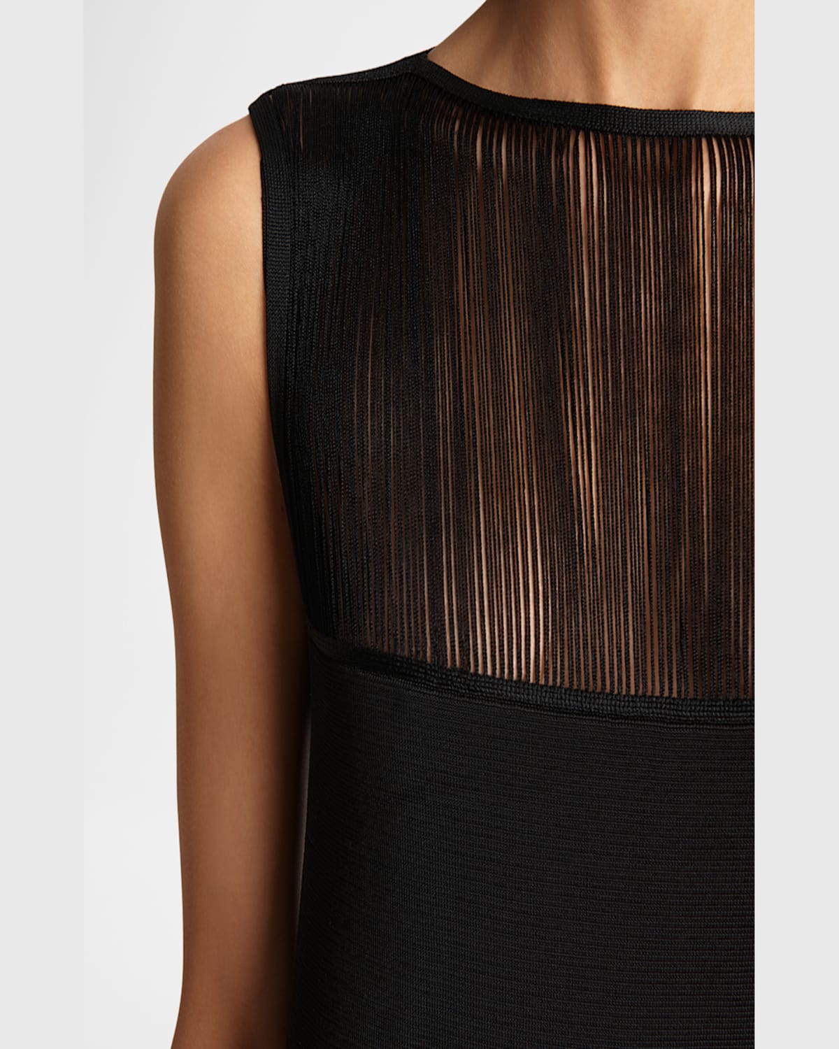 Khaite Ruslan Fringe Yoke Sleeveless Column Gown In Black