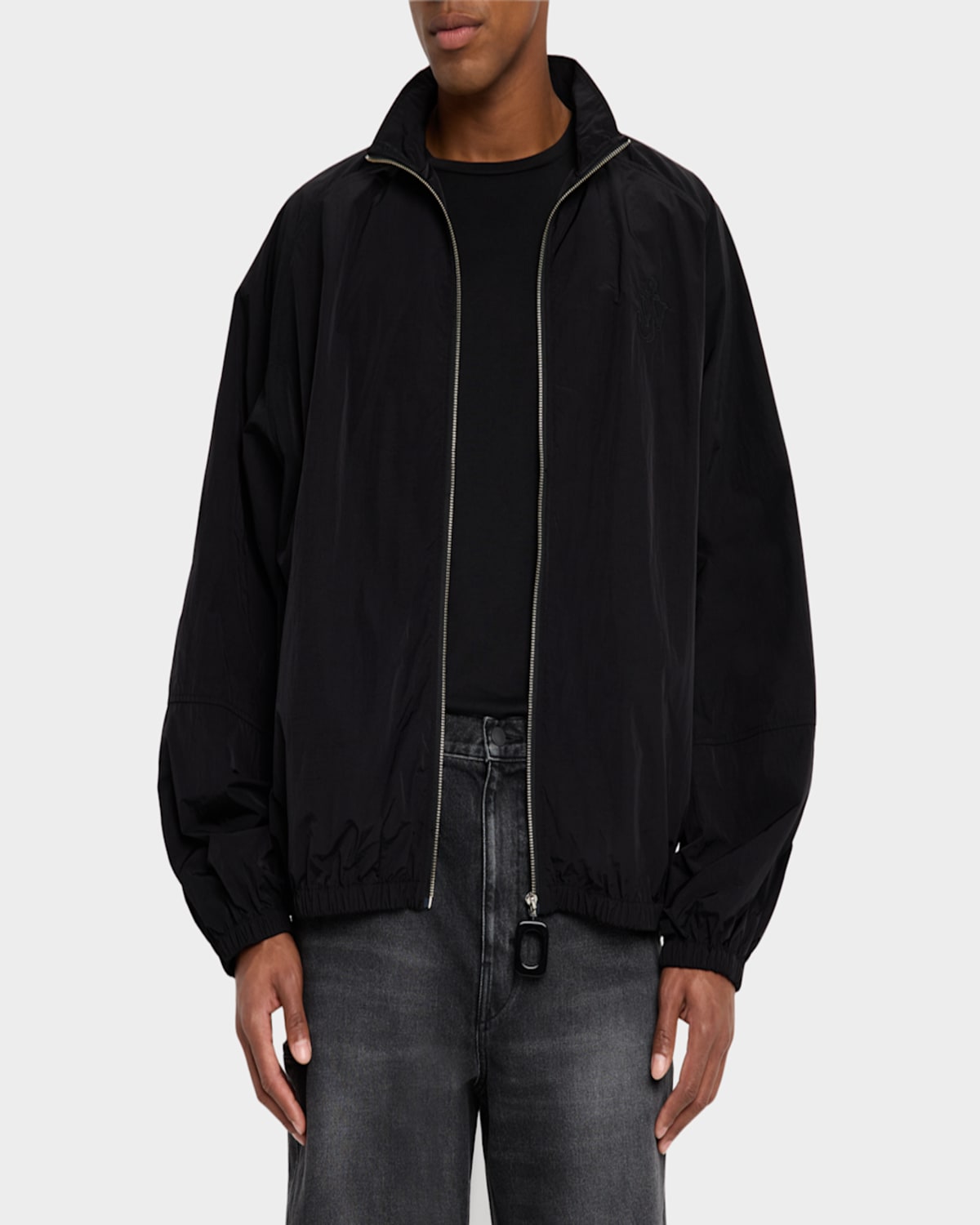 Jw Anderson Black Jacket With Mock Neck And Raglan Sleeves In Tech Fabric Man In Black