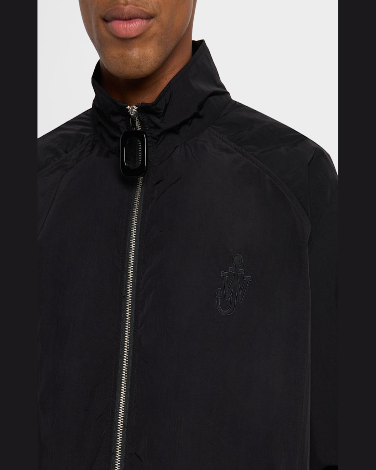 Jw Anderson Black Jacket With Mock Neck And Raglan Sleeves In Tech Fabric Man In Black