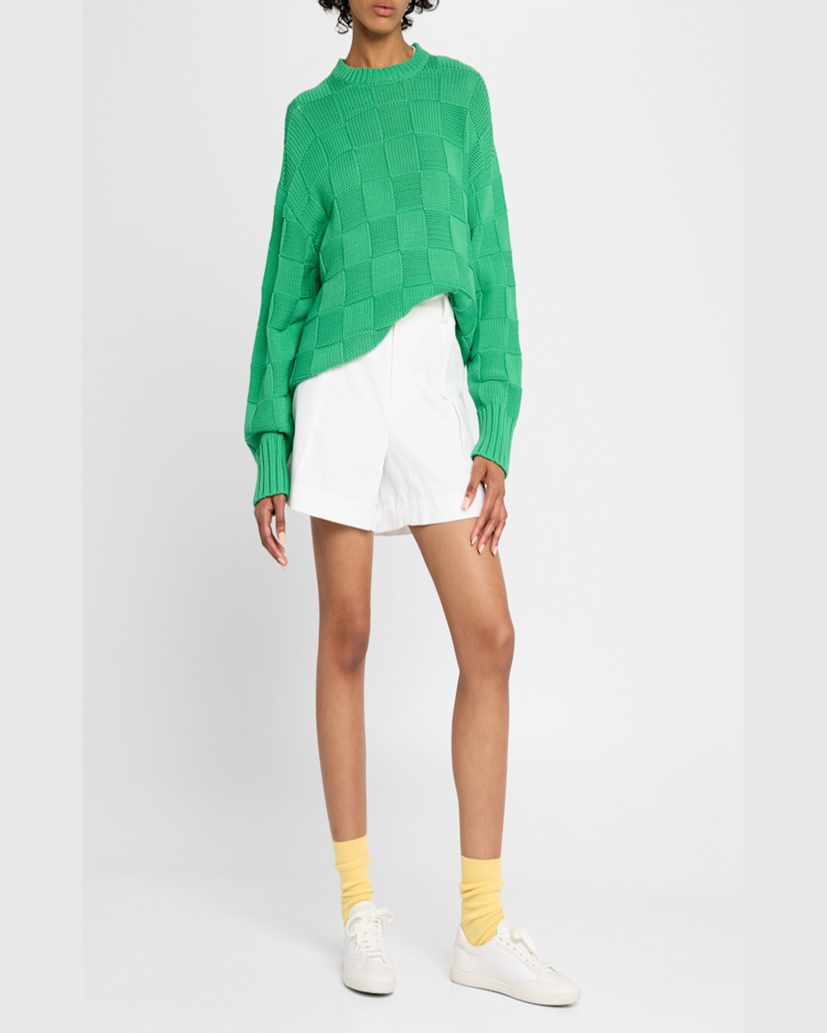 Guest In Residence Checker Cozy Crewneck Sweater In Medium Green